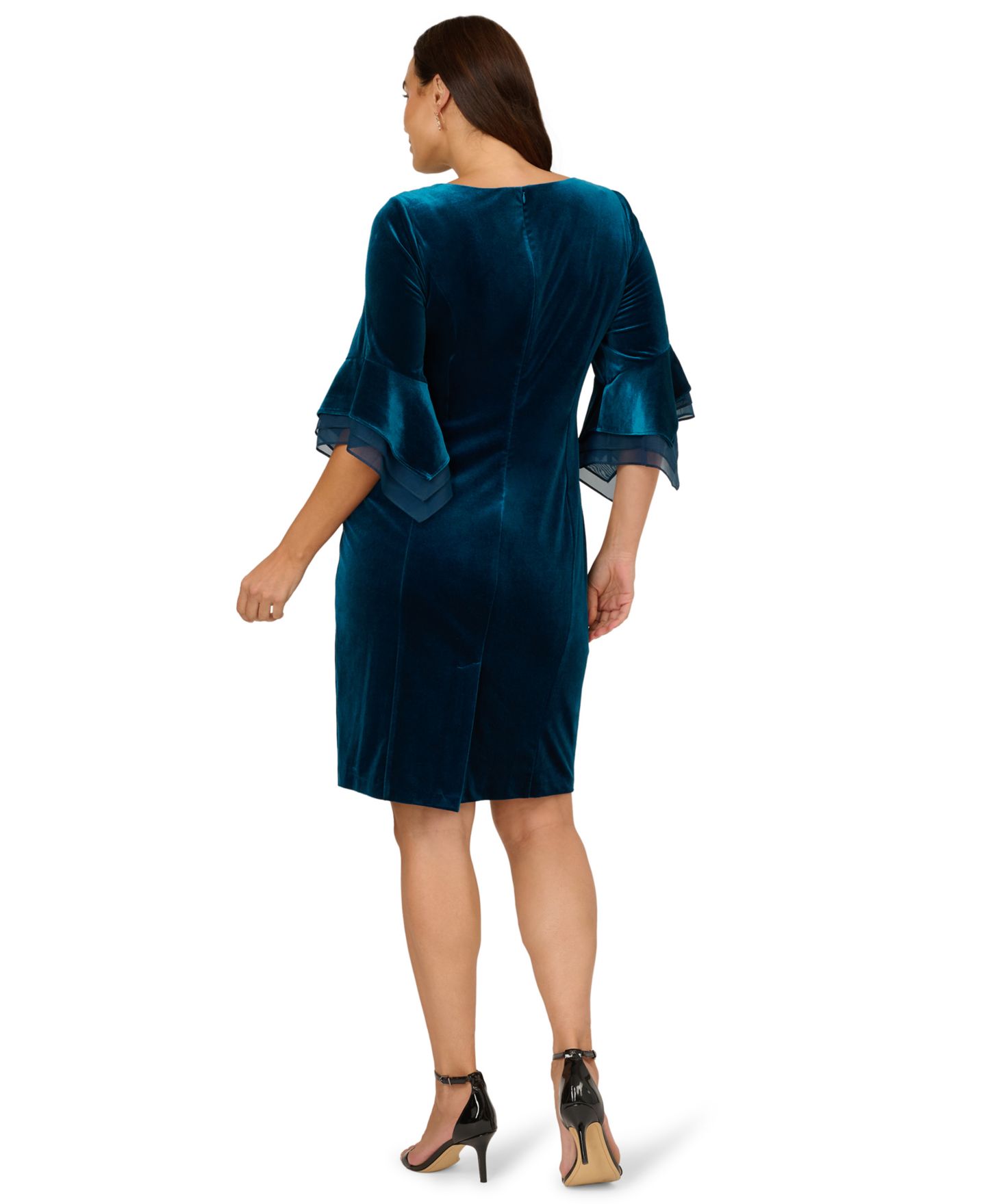 Женское платье Adrianna Papell Velvet Bell-Sleeve Mesh-Trim, цвет: Синий — фото 3