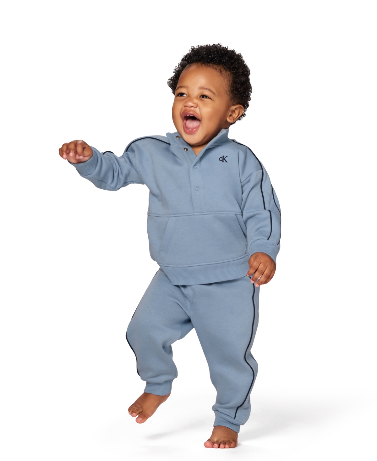 Calvin Klein Baby Boys 2-piece Semi-snap Sweatsuit And Joggers Set In Blue