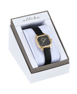 Classic Square Gold Plated Leather Watch, 85mm