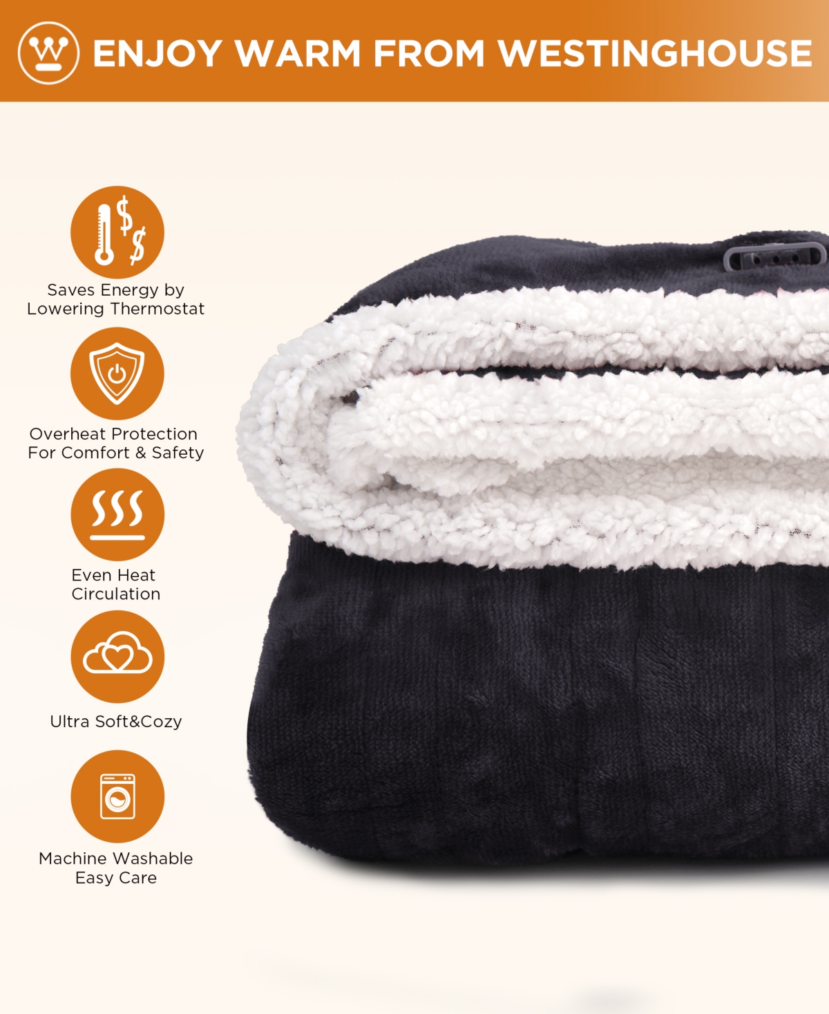 Westinghouse Electric Snuggle Blanket, 50" X 70" In Black