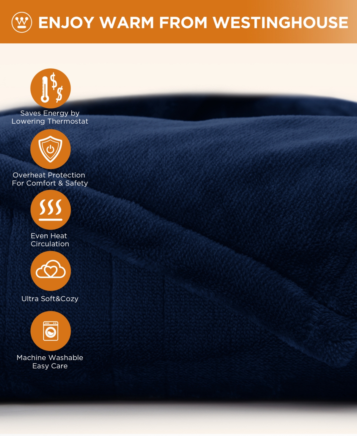 Westinghouse Heated Flannel Blanket, Full In Blue