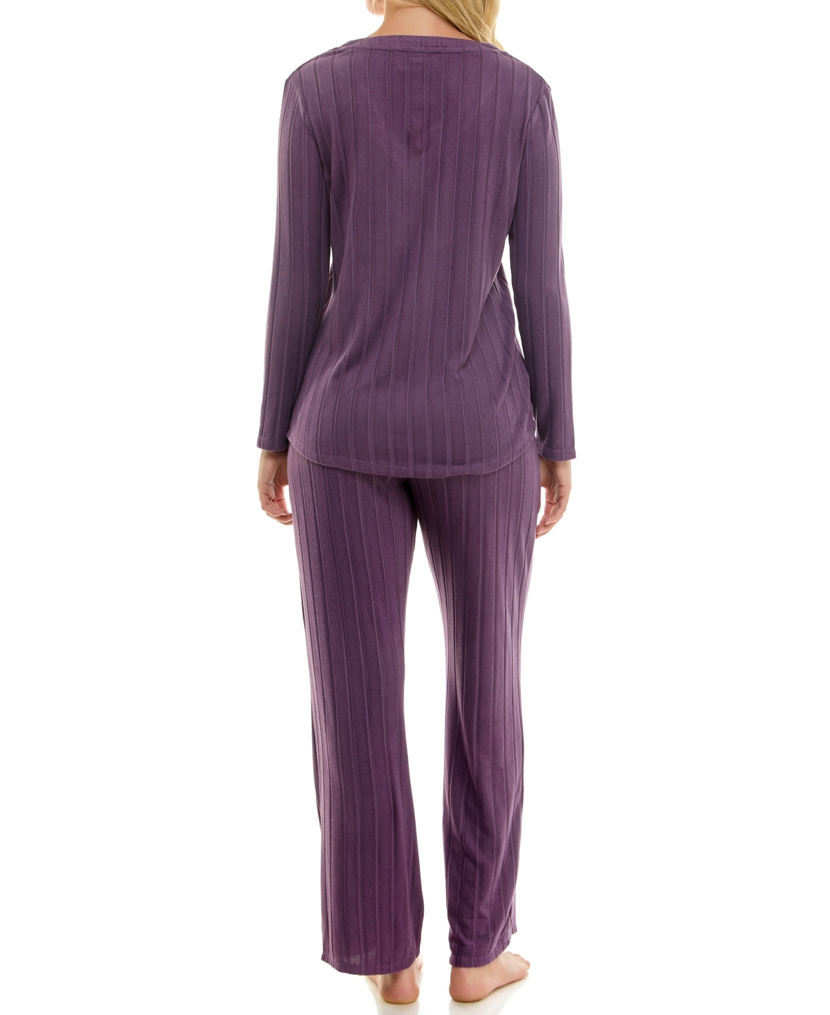 Jaclyn Intimates Women's Whisper Soft Wide Ribbed Pajamas In Purple