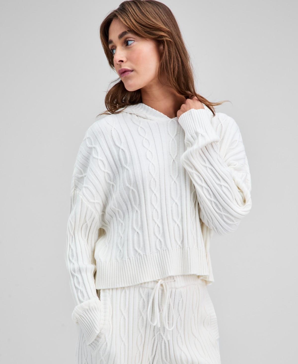 And Now This Women's Cable-knit Pullover Hoodie, Macy's Exclusive In White