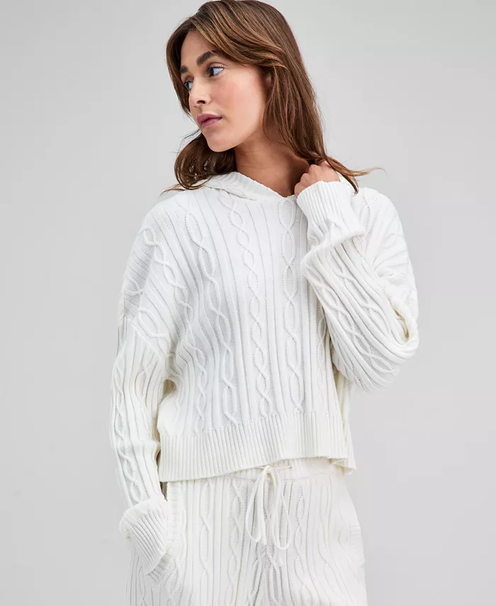 Women's Cable-Knit Pullover Hoodie - thumbnail 4