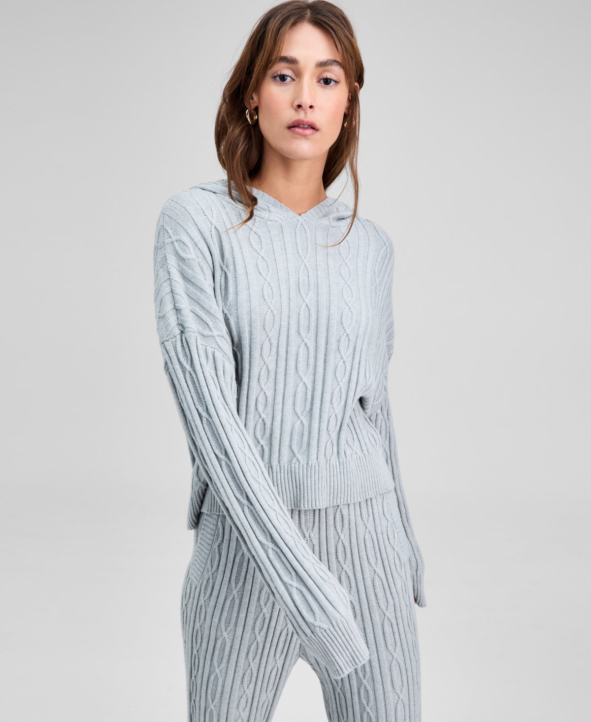 And Now This Women's Cable-knit Pullover Hoodie, Macy's Exclusive In Blue