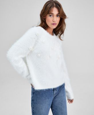 And Now This - Petite Eyelash Applique Long-Sleeves Sweater