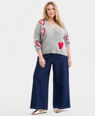 Trendy Plus Size Heart Intarsia-Knit Cardigan, Macy's Exclusive