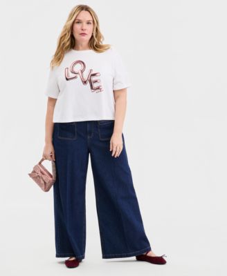 Trendy Plus Size Love Is In The Air Graphic T-Shirt, Macy's Exclusive