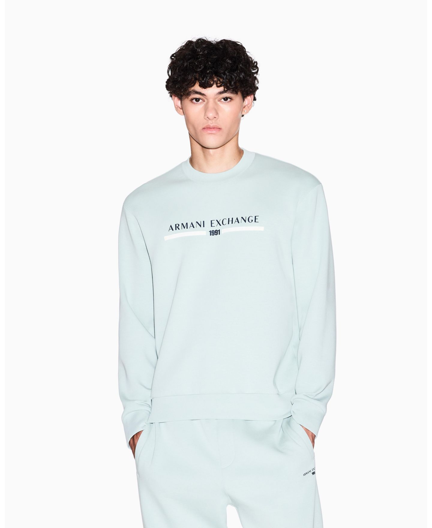 Мужской свитшот A|X Armani Exchange Center Graphic Crewneck, цвет: Аквамариновый серый — фото 1