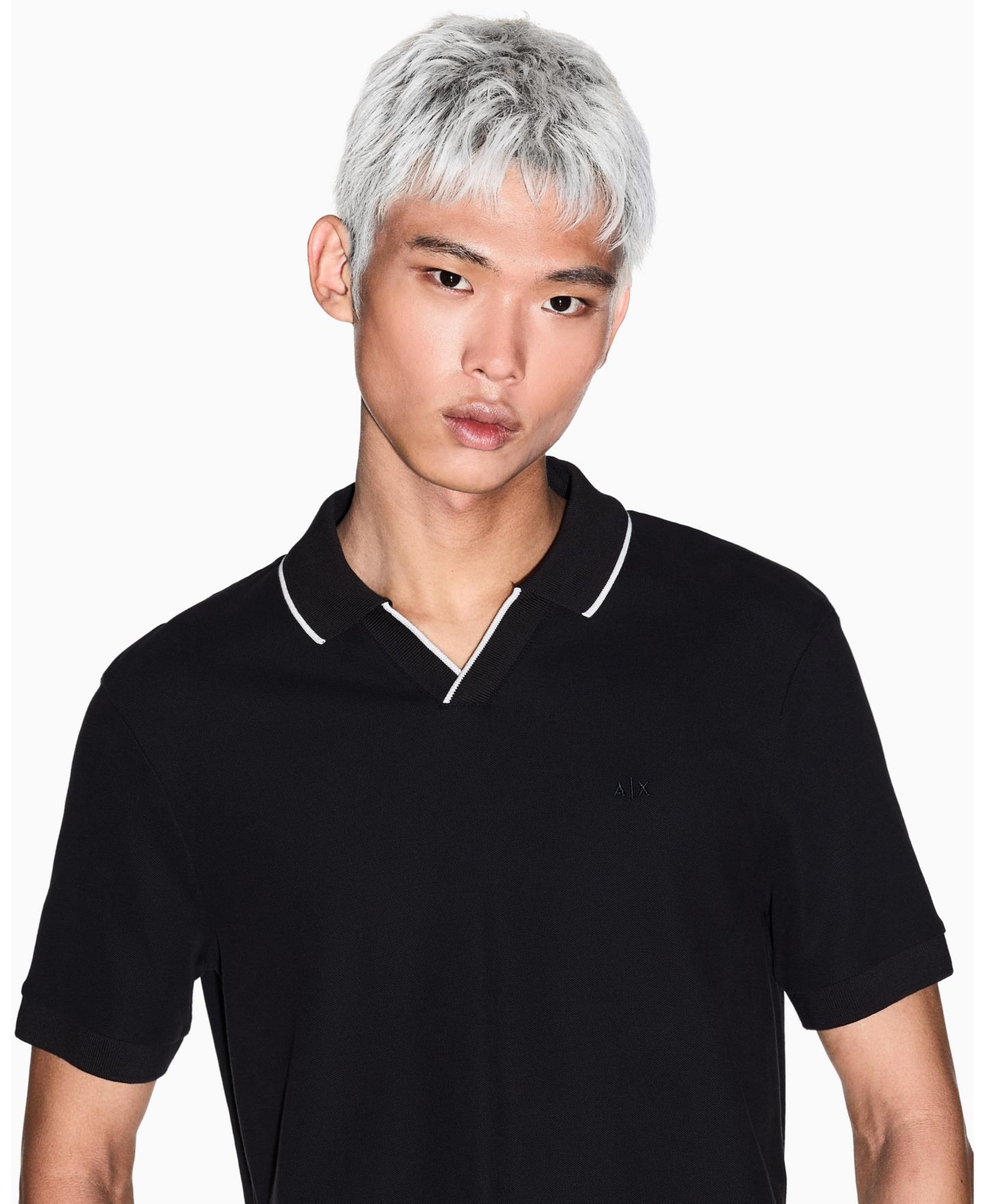 Мужская рубашка A|X Armani Exchange Johnny Collar Pique with Collar Tipping Polo Shirt, цвет: Чёрный — фото 2