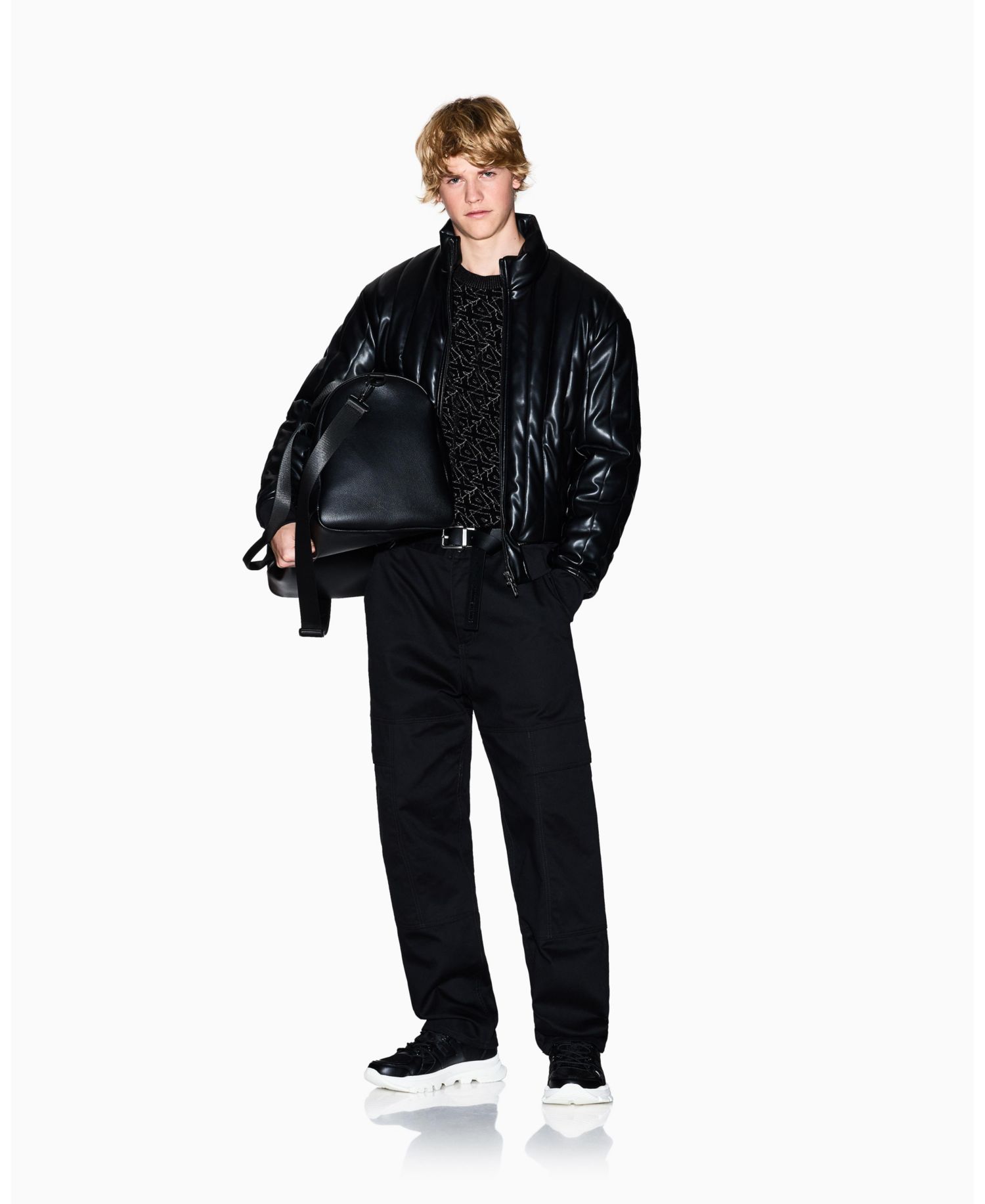 Men's Quilted Faux-Leather Puffer Jacket