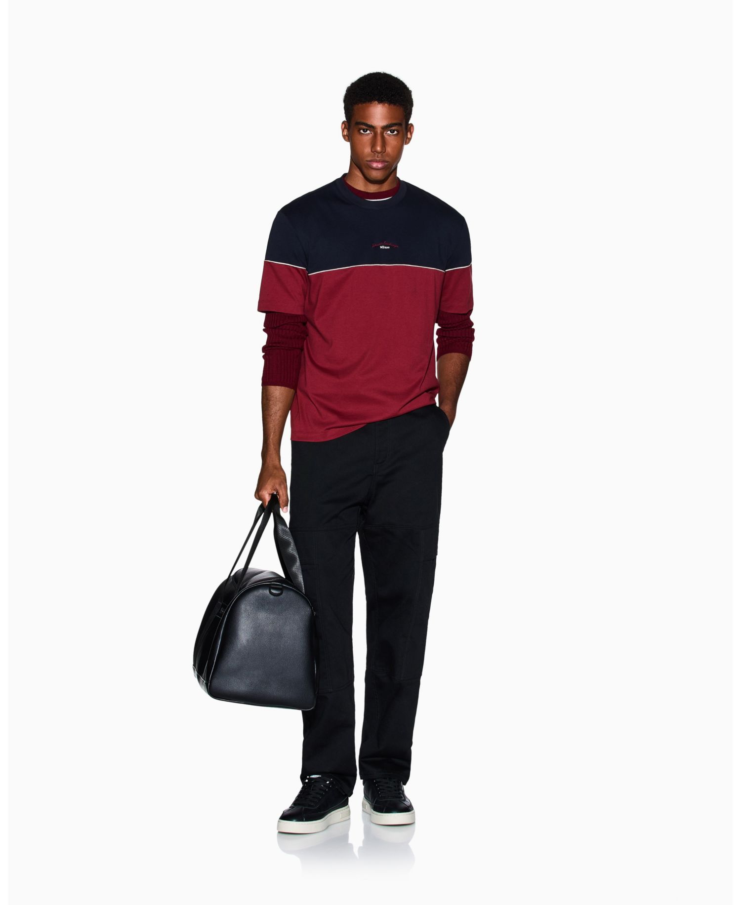 Men's Color Block Embroidered Center Logo T-Shirt