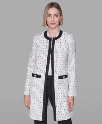 Women's Round Neck Hook & Eye Front Long Jacket