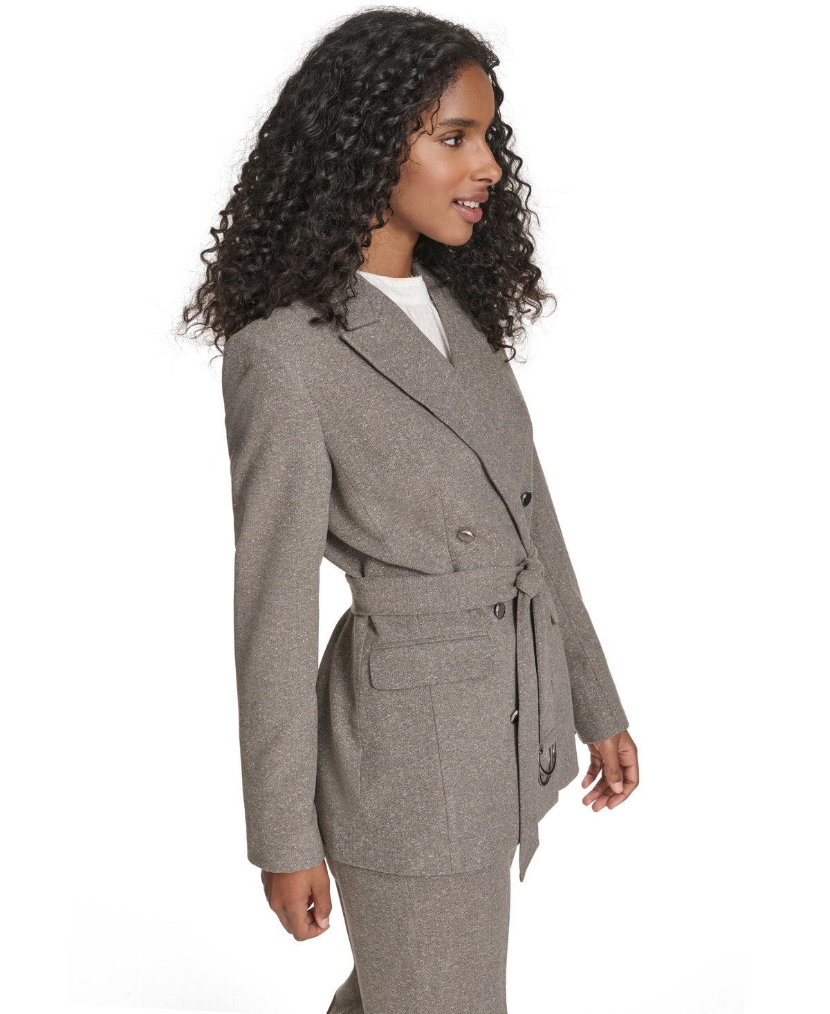 Calvin Klein Women's Double Breasted Belted Jacket In Gray