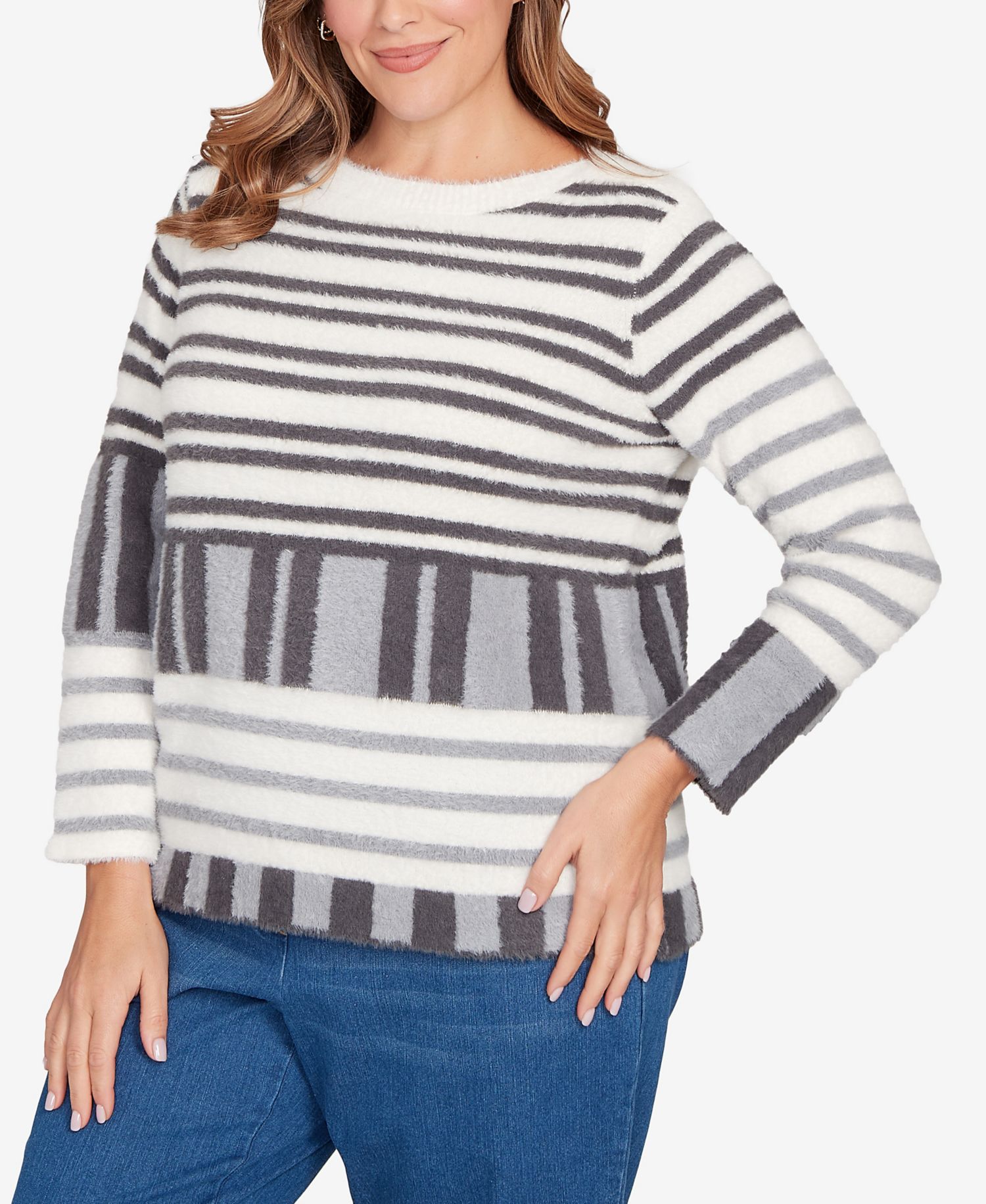Plus Size Striped Feather Eyelash Sweater
