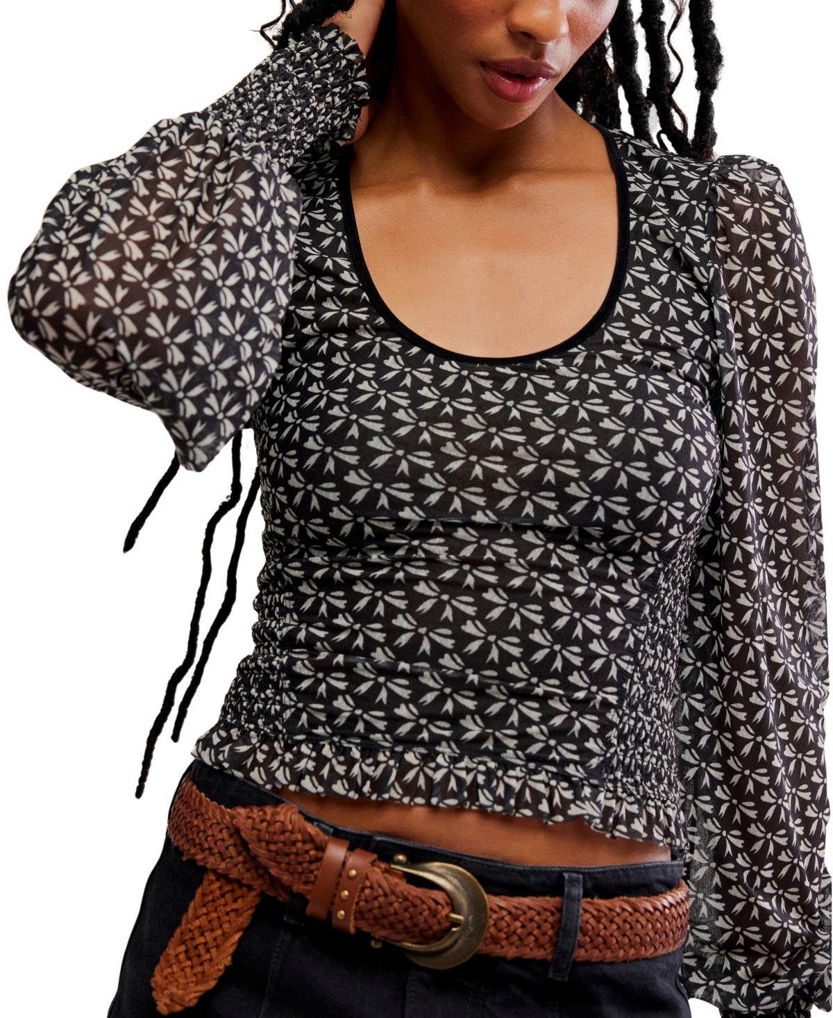 Free People Women's Dottie Bow Printed Top