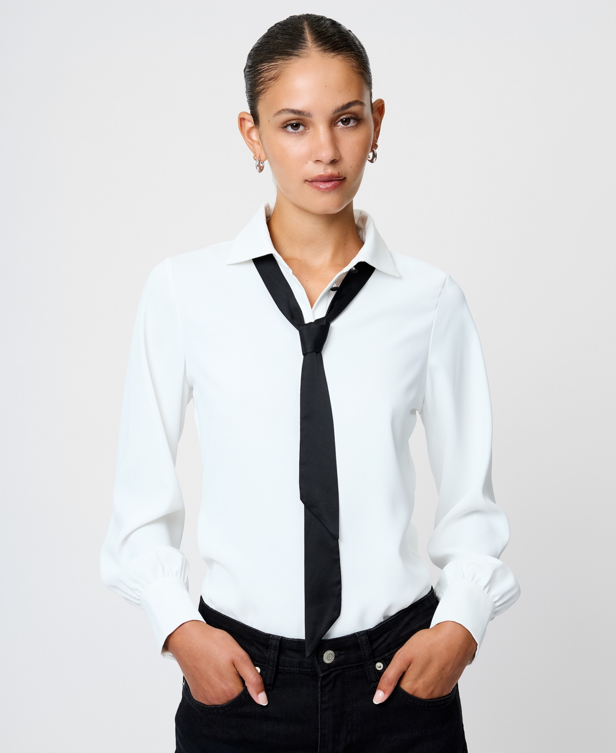 French Connection Quinn Satin Bow Crepe Shirt In White