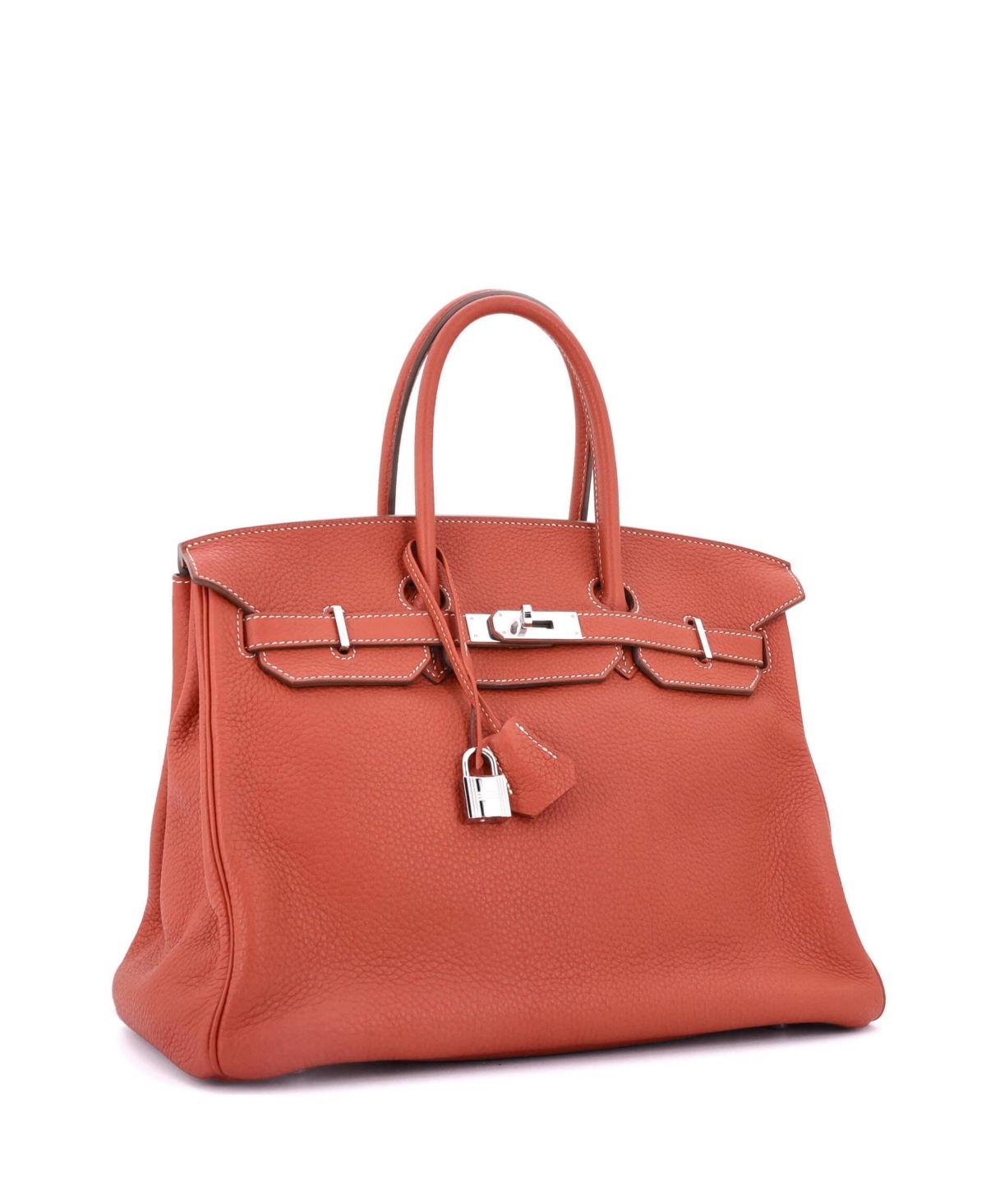 Pre-Owned HERMES Birkin 35 Handbag Orange Clemence with Palladium Hardware