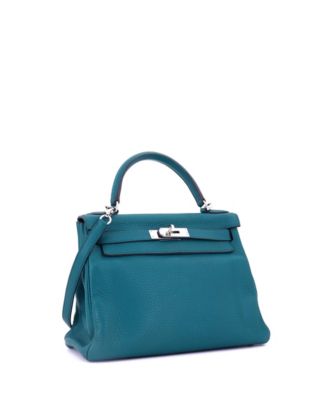  Kelly 28 Handbag Blue Clemence with Palladium Hardware
