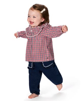 Baby Girls' Dobby Peasant Top and Denim Pants, 2-Piece Set
