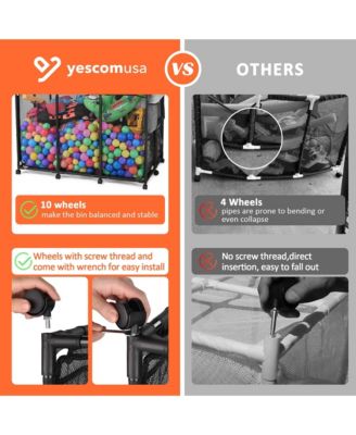 2 Pack Mesh Pool Toy Storage Bin Rolling Cart with Wheels Noodle Holder