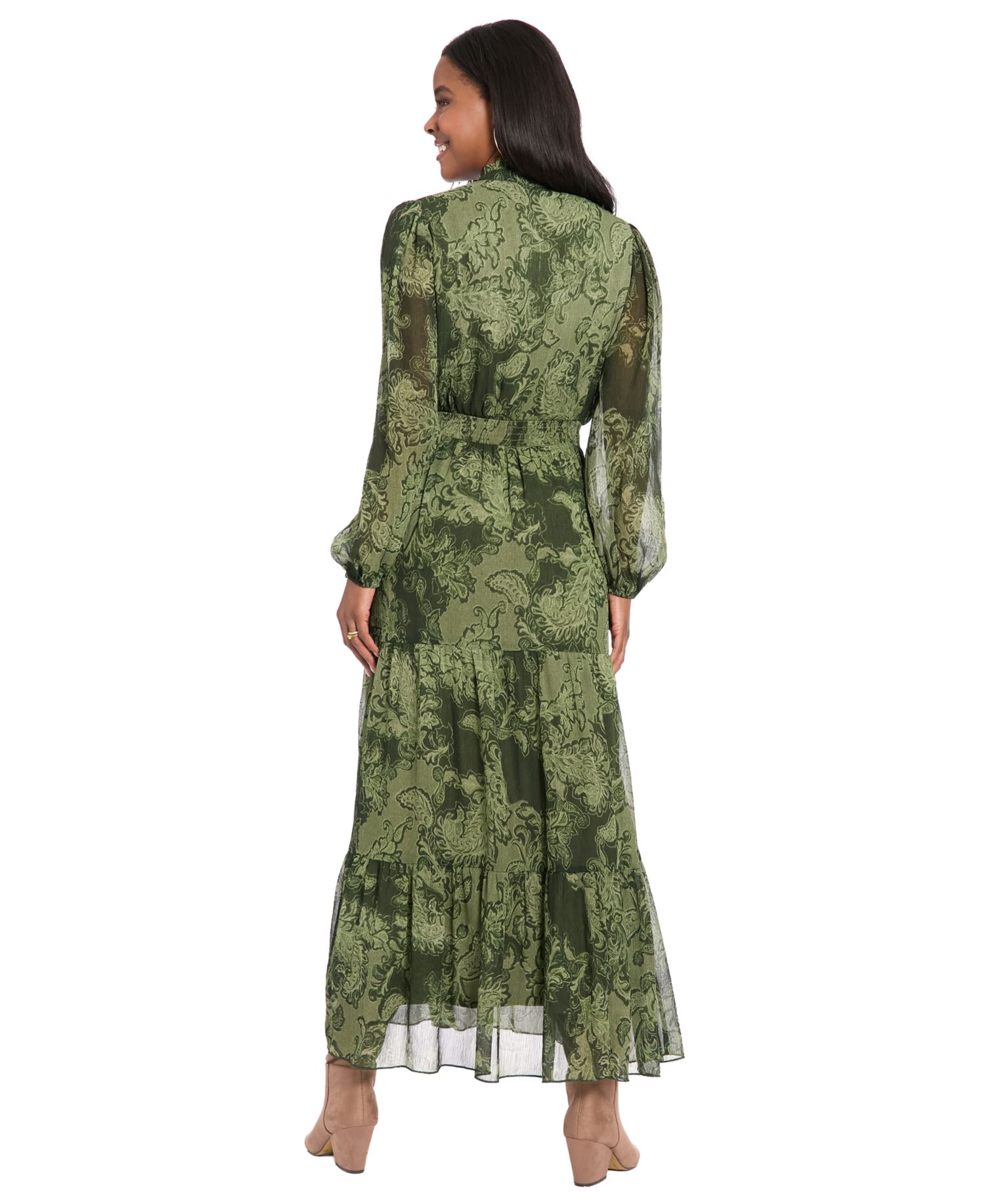 Women's Printed Tiered Mock Neck Maxi Dress