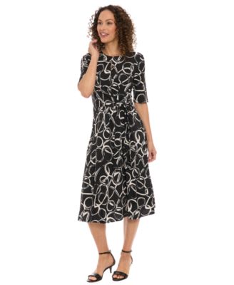 Women's Printed Fit and Flare Pull-On Midi Dress