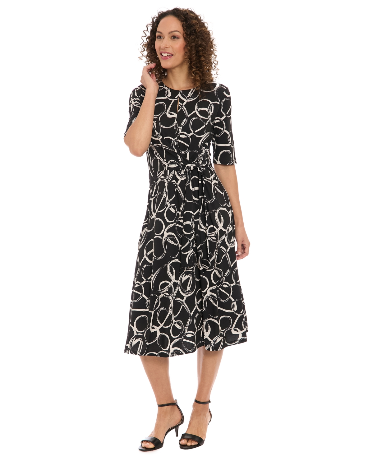 London Times Women's Printed Fit and Flare Pull-On Midi Dress