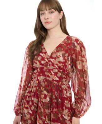 Women's V-Neck Printed Flounce Dress