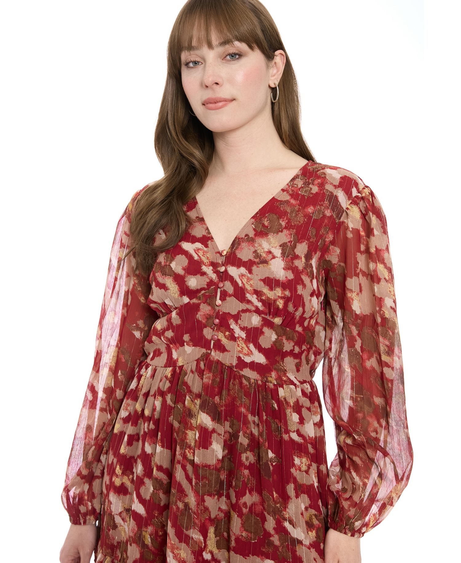 Women's V-Neck Printed Flounce Dress