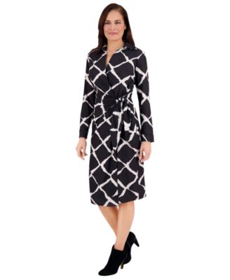 Women's Collar Printed Side Tie Midi Dress