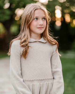 Little and Big Girls' Organic Peter Pan Collar Scallop Trim Sweater Dress