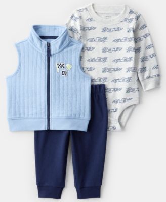 Carter's - Baby Boys 3-Piece Race Car Quilted Sleeveless Vest, Bodysuit and Pants Set