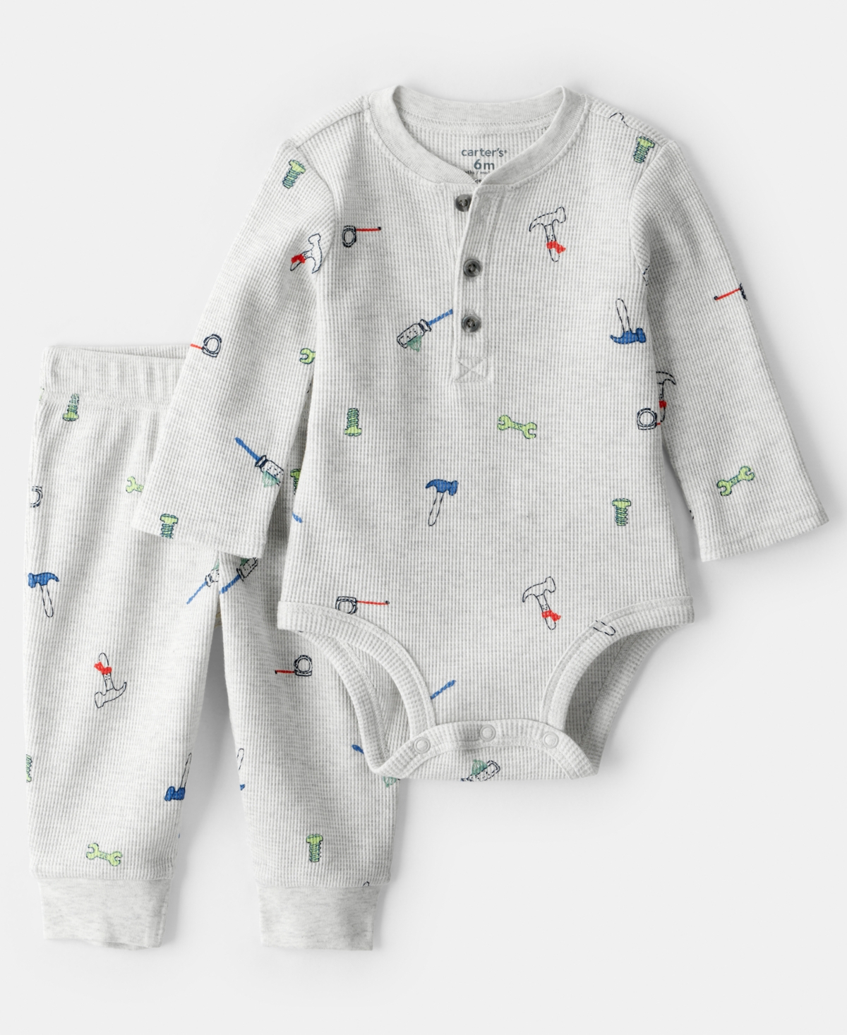 Carter's Baby Boys 2-piece Construction Thermal Bodysuit And Pants Set In Gray