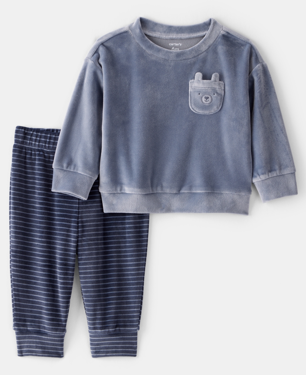 Carter's Baby Boys 2-piece Bear Velour Sweatshirt And Joggers Set In Blue