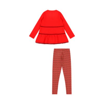 Girls Ruffle Hem Tiered Tunic and Legging Set - Red Multicolor