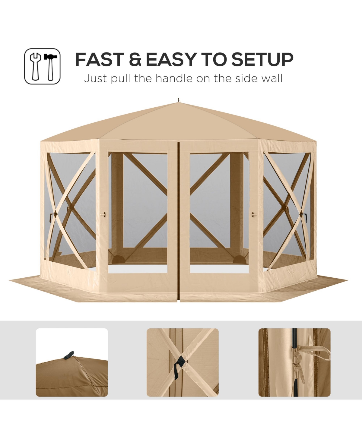 Hexagon Pop Up Party Tent Gazebo w/ Netting, 12' x 12