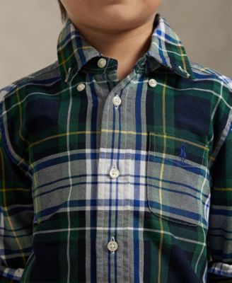 Boys' 2-7 Plaid Cotton Oxford Shirt