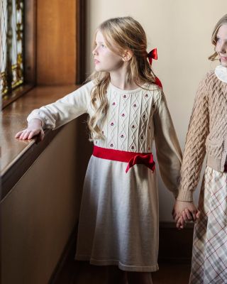 Little and Big Girls' Organic Embroidered Skater Sweater Dress with Bow