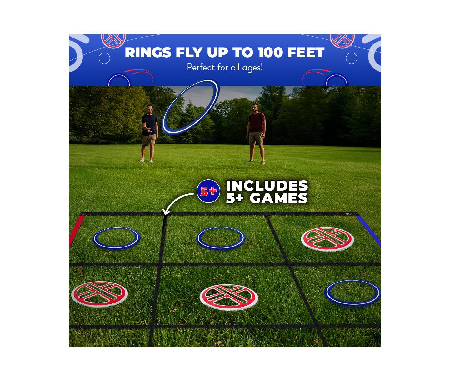 Детская игрушка SWOOC Fling Tac Toe Giant 9ft x 9ft Weather-Resistant Lawn Game, Ages 5+, цвет: Красный / Синий — фото 5