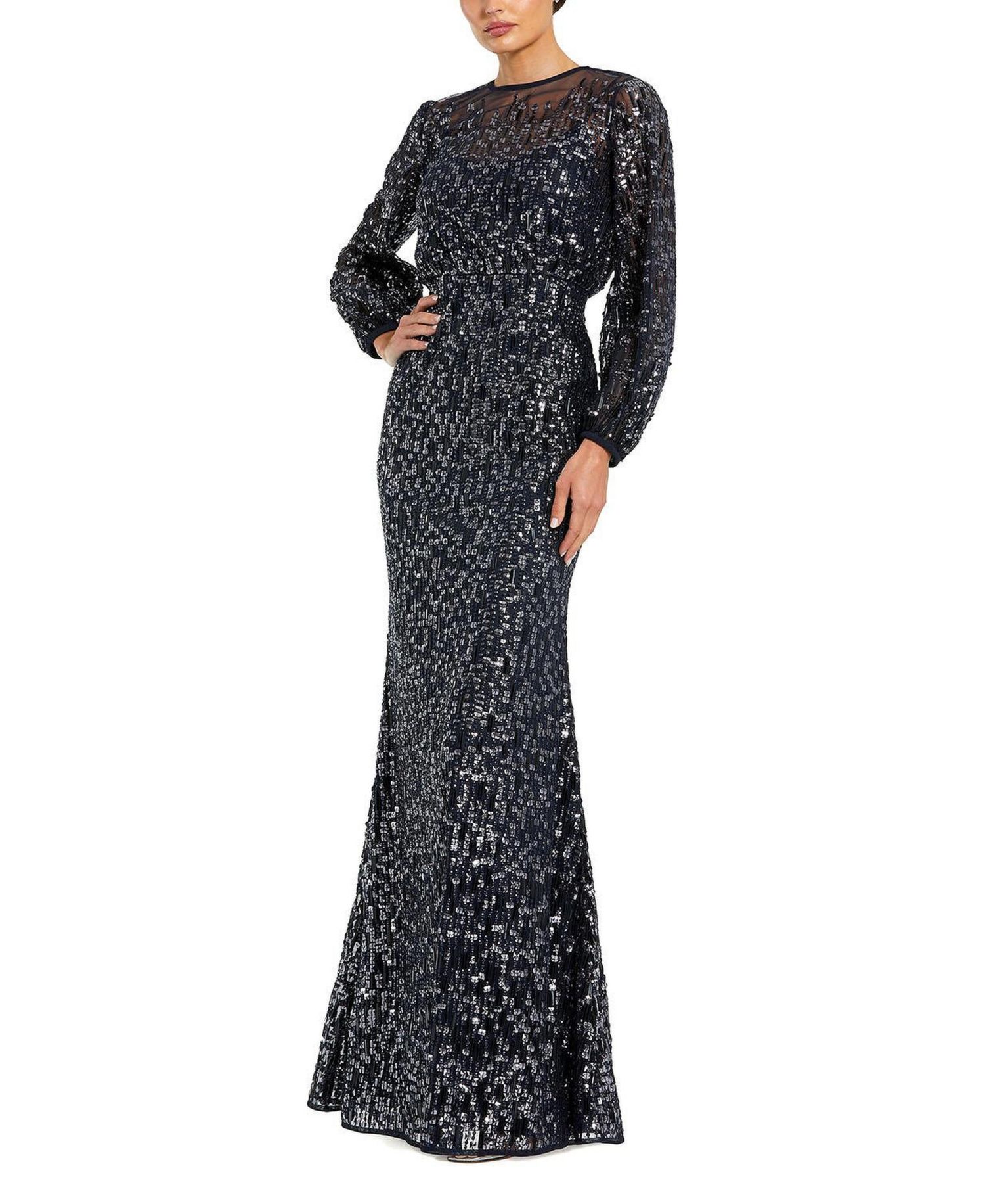 Women's Sequin Long Sleeve Blouson Evening Gown