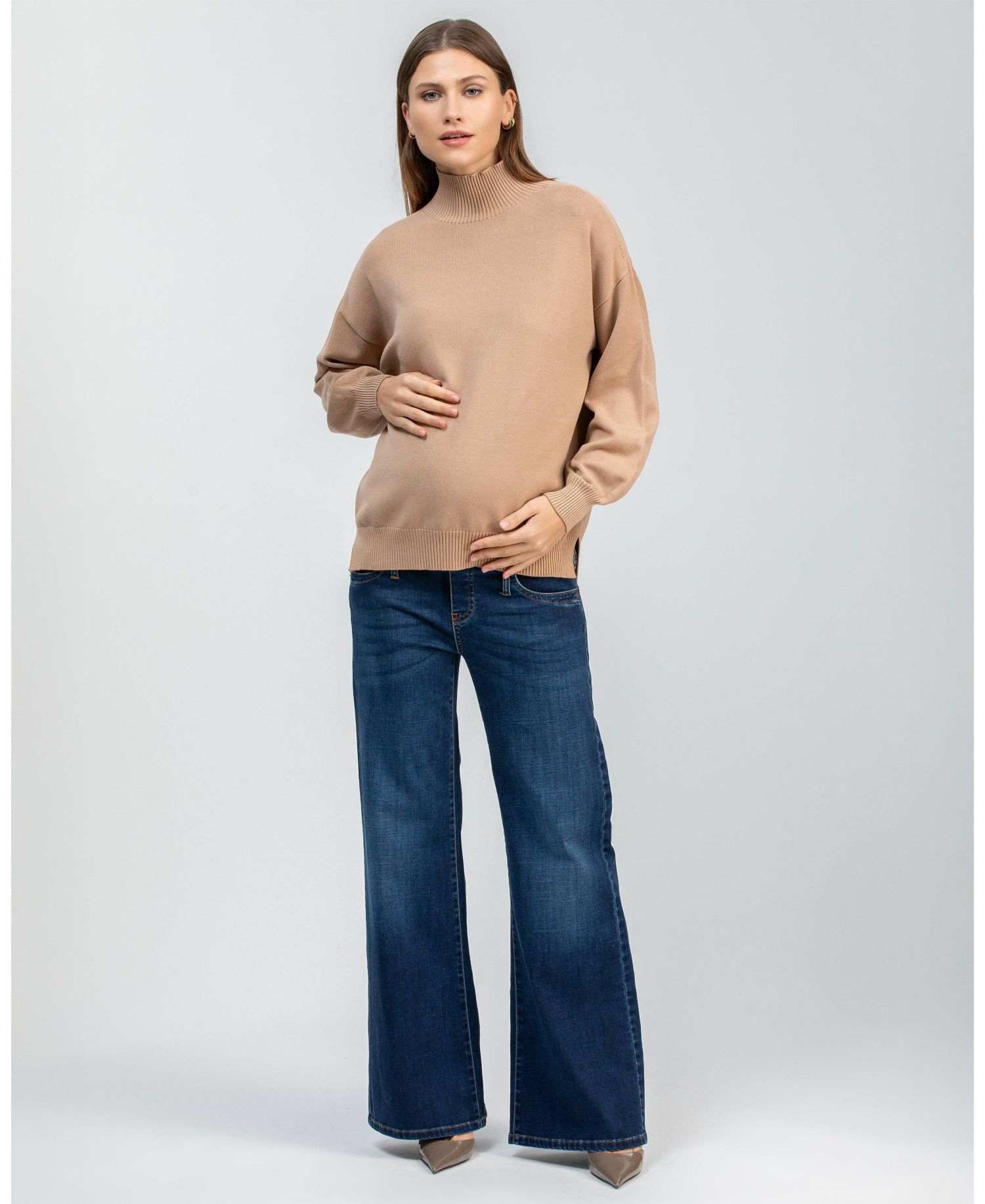 Maternity Wide-Leg Jeans with High-Waist Elastic Band