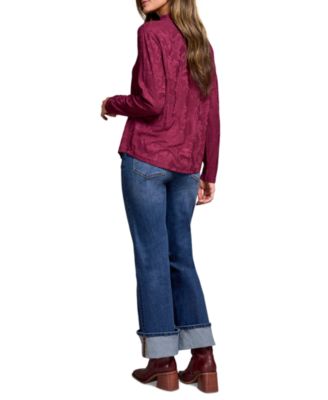 Women's Jacquard Knit Long Sleeve Mock Neck Top