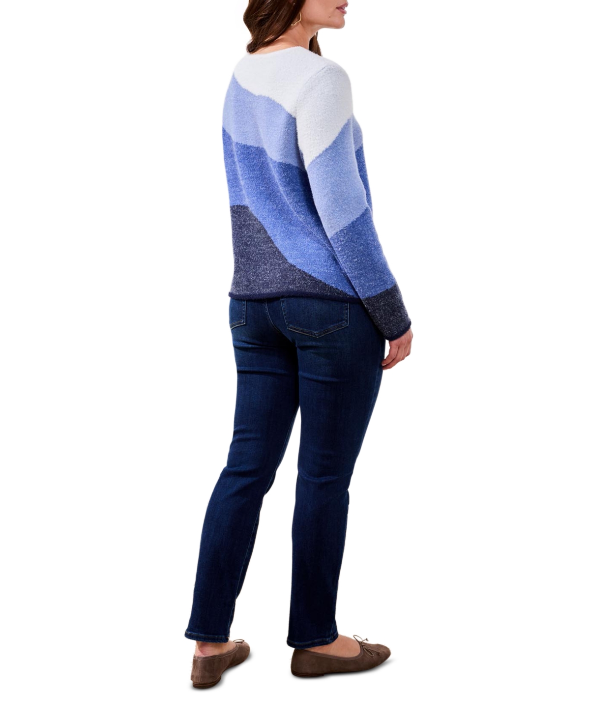 Tribal Women's Fuzzy Double Knit Crew Neck Sweater In Blue