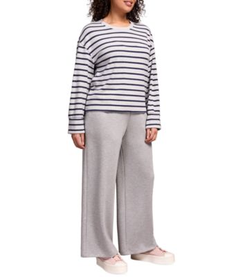 Women's Long Sleeve Stripe Crew Neck Brush Knit Top