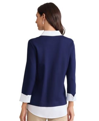 Petite Long-Sleeve Collared Top