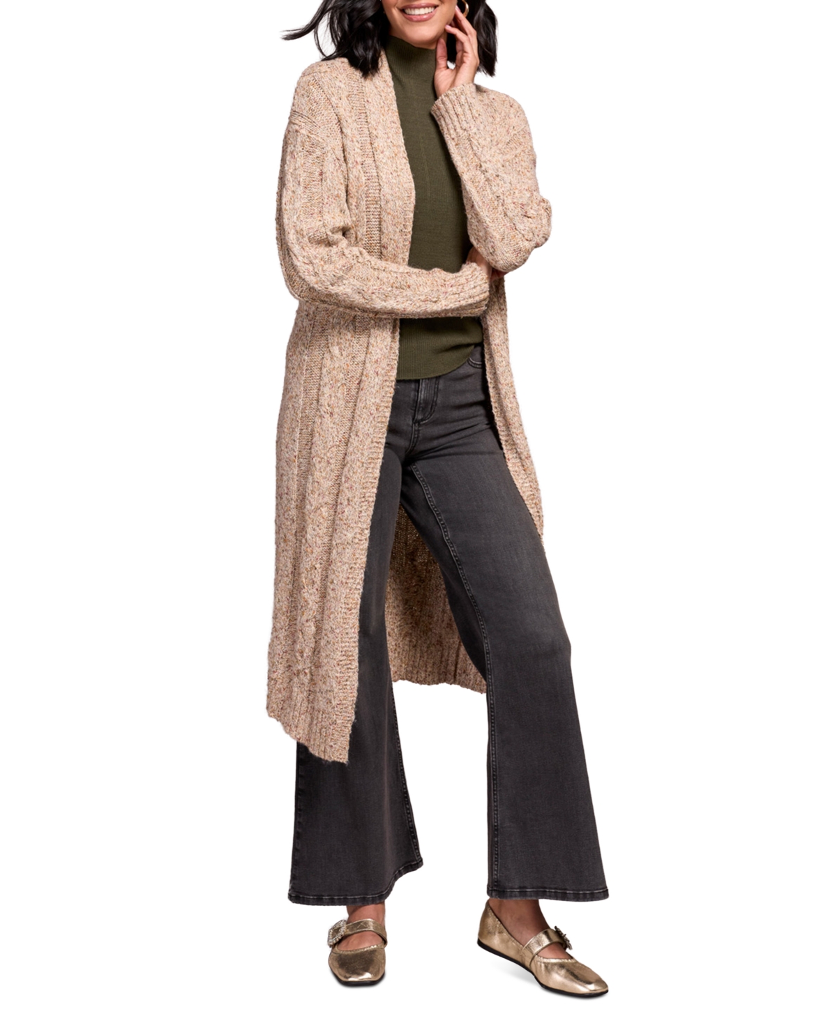 Tribal Women's Textured Multicolor Long Cardigan Sweater In Brown