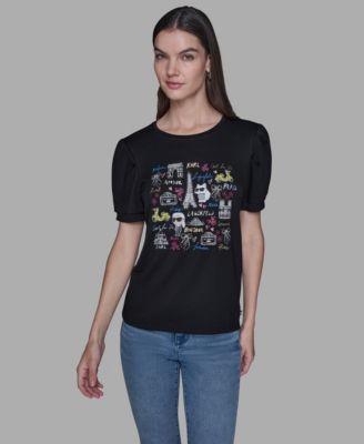 KARL LAGERFELD PARIS - Women's Printed Short-Sleeve Top