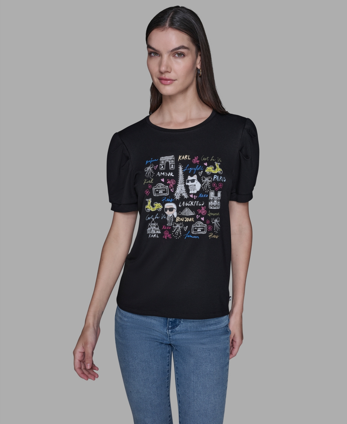 Karl Lagerfeld Women's Printed Short-sleeve Top In Black