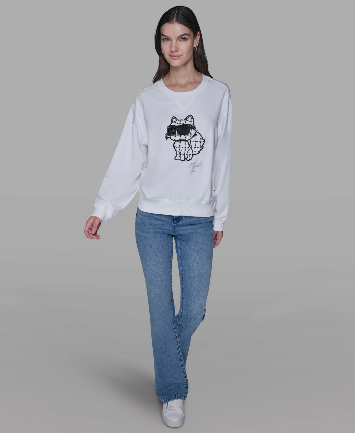 Karl Lagerfeld Women's Emoji Choupette Detail Sweater In White